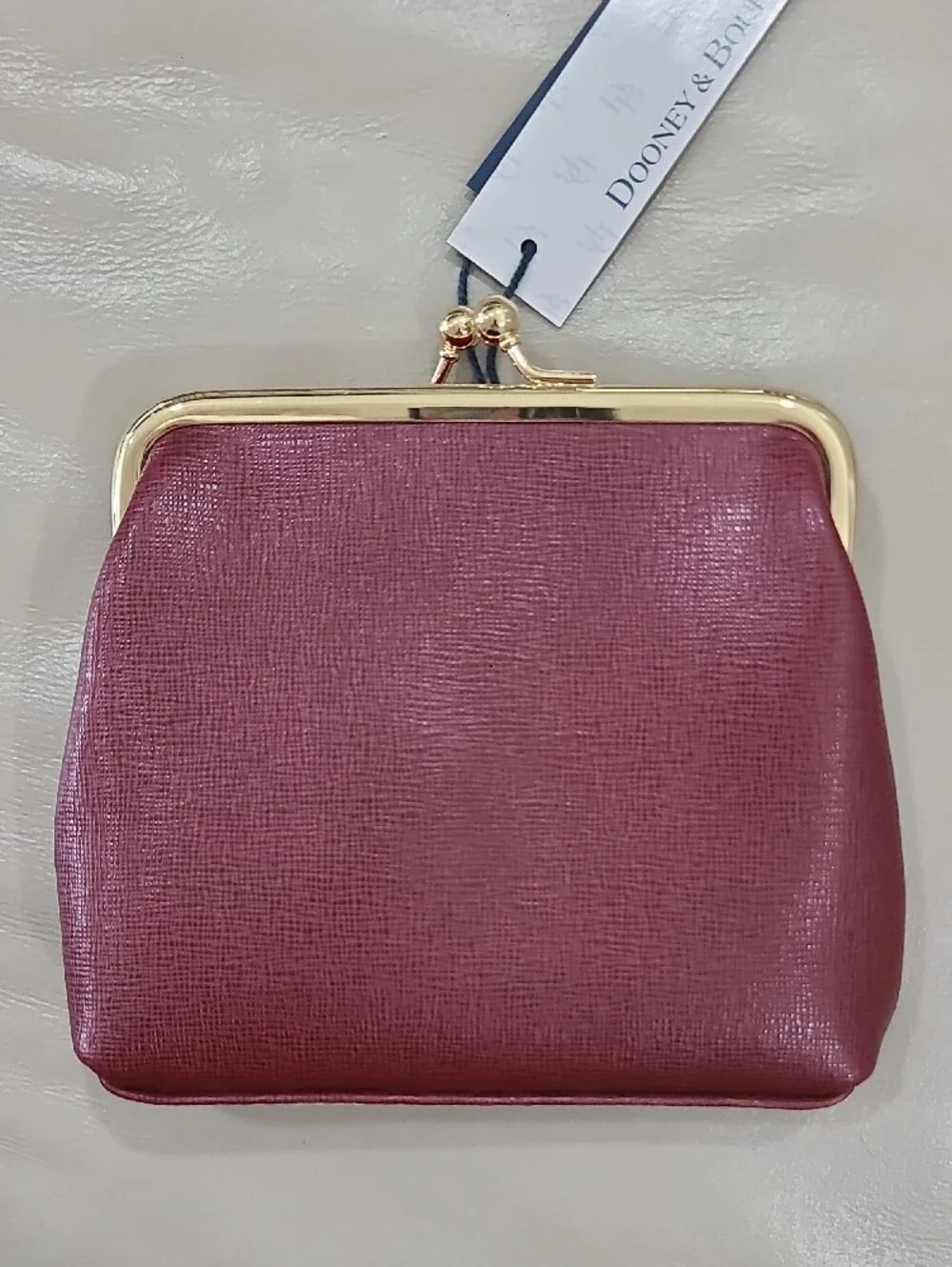 Dooney & Bourke Wine Saffiano Leather Kiss-Lock Coin Purse